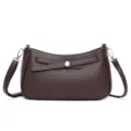 Stylish minimalist brown leather crossbody shoulder bag designed for casual daily wear. - Dark Brown