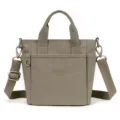 Large capacity nylon shoulder bag, stylish casual crossbody bag with top handles and pockets. - Cocoa