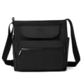 Black nylon multi-pocket crossbody shoulder bag for women daily casual handbag purse. - Black