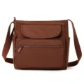 Women brown nylon crossbody shoulder bag with multi pockets and adjustable wide strap daily use. - Hawthorn Red