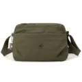 Army green multi-layer canvas crossbody bag, lightweight casual shoulder bag for daily use. - Olive Green