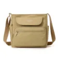 Casual nylon crossbody bag for women, multi-pocket khaki shoulder bag with adjustable strap. - Caramel Pudding