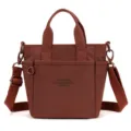 Sac bandoulière marron en nylon, cabas décontracté avec poignées et sangle réglable. - Rouge Aubépine