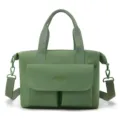 Green nylon crossbody tote bag, lightweight casual shoulder bag with front pocket for daily commuting. - Matcha Green