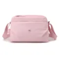Pink nylon casual crossbody bag for women, multi-layer shoulder bag with adjustable strap. - Pink