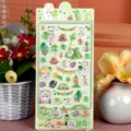 Cute 3D crystal epoxy sticker sheet with adorable cartoon rabbit and camping design for DIY craft. - Green Rabbit
