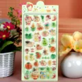 Detailed view of 3D stereo resin epoxy relief cute cartoon cat fruit animal stickers sheet. - Fruit Cat