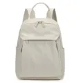 Women casual nylon backpack large capacity lightweight travel school book bag light grey color - Milk White