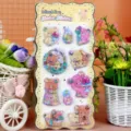 Cute 3D shaker water stickers, Japanese kawaii gold foil aesthetic bear reward decals for kids. - Bear