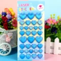 Colorful laser puffy heart stickers for kids, perfect for birthday party gifts and crafts. - Heart Blue