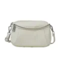 Genuine leather mini crossbody bag for women, elegant off-white shoulder bag with double zipper. - White