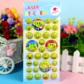 Laser bubble stickers featuring colorful smiley face expressions for kids and party gifts. - Smiley D