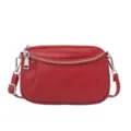 Red leather mini women crossbody shoulder bag, cute double zipper daily casual handbag. - Burgundy