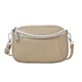 Khaki leather mini crossbody shoulder bag for women with double zippers and strap - Khaki