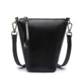 Classic black leather bucket shoulder bag with vintage hardware for women daily wear. - Black
