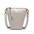 White minimalist women's shoulder crossbody bag, PU leather bucket bag with bronze hardware. - White