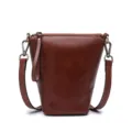 Brown leather women crossbody bag, stylish daily shoulder handbag with metal hardware. - Coffee