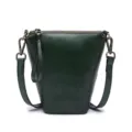 Dark green leather crossbody bag, minimalist bucket purse with metallic hardware. - Green