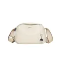 White leather crossbody bag with wide strap, casual shoulder bag for women daily use. - Off White