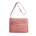 Stylish pink nylon crossbody bag for women, waterproof multi-pocket design for daily travel. - Pink