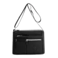 Women black nylon crossbody shoulder bag casual multi pocket messenger bag travel handbag. - Black