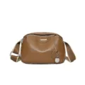 Genuine leather shoulder crossbody bag for women with wide strap brown casual daily use style - Coffee