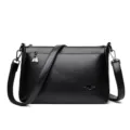 Sac bandoulière classique pour femme en cuir souple noir avec sangle réglable et détails en métal - Noir