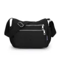 Black nylon crossbody bag with multi zippers and adjustable strap for casual daily use. - Black