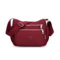 Women nylon crossbody bag multi pocket shoulder casual travel handbag in wine red - Red