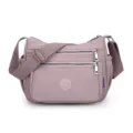 Casual nylon crossbody shoulder bag for women, multi-pocket travel handbag with strap. - Light Pink
