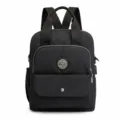 Black nylon backpack for women, multi-pocket casual school travel daypack with USB. - Black