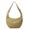 Khaki nylon crossbody shoulder bag for women, casual crescent dumpling bag with zipper. - Caramel Pudding