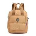 Women nylon backpack casual travel daypack with USB charging port and multi-pockets brown - Khaki
