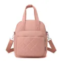 Pink quilted nylon backpack for women casual convertible shoulder bag travel daypack - Pink