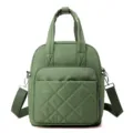 Green nylon backpack with diamond stitching, top handle and convertible shoulder straps for women. - Green