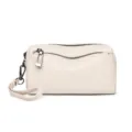 White leather wristlet bag small zipper coin purse compact wallet clutch daily use - White