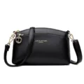 Womens Black Leather Crossbody Shoulder Bag Casual Shell Handbag with Gold Hardware - Black