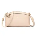 Stylish women's leather crossbody bag, versatile beige shoulder handbag with gold hardware. - Off White