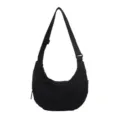 Classic black nylon crescent shoulder bag, lightweight minimalist crossbody for daily wear. - Black