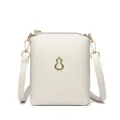 Chic white leather crossbody phone bag with gold gourd hardware, mini casual shoulder purse. - Off White