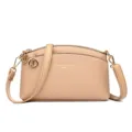 Beige shell crossbody bag for women, commuter PU leather shoulder bag with gold hardware. - Khaki