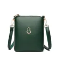 Dark green crossbody phone bag with gold hardware and stylish gourd metal pendant accessory. - Green