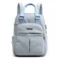 Casual women's blue backpack with USB charging port, large capacity travel school bag. - Light Blue