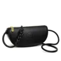 Black leather half-moon crossbody bag with braided strap and gold zipper for women stylish - Black