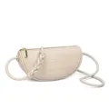 Genuine leather crescent crossbody bag for women, stylish minimalist shoulder handbag. - White