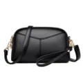 Classic black PU leather women's shoulder bag with chic hardware and versatile design. - Black