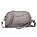 Grey PU leather women shoulder crossbody bag soft surface casual daily handbag design - Gray