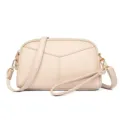 Chic women pu leather shoulder crossbody clutch bag in solid apricot color for daily use. - Off White