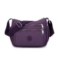 Purple nylon crossbody bag with multiple zip pockets, casual shoulder bag for women daily use. - Purple