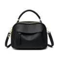 Classic black leather handbag for women, top handle shoulder bag with gold hardware. - Black